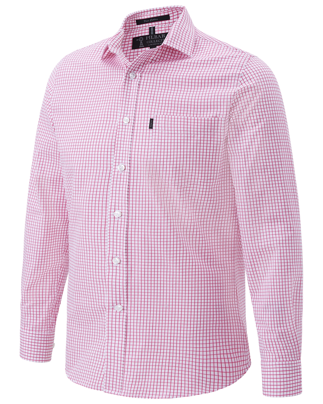 Pilbara (Mens) RMPC008 - Dual Pocket Long Sleeve Shirt (Red/Navy/White Small Check) main image 1